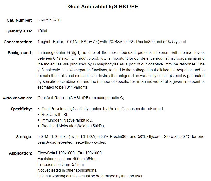 PE标记的羊抗兔IgG H&amp;L